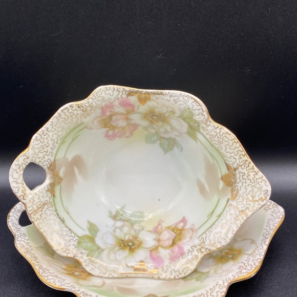 Vintage RC berries and cream bowl and tray, porcelain, white, pink & gold. - Picture 4 of 11